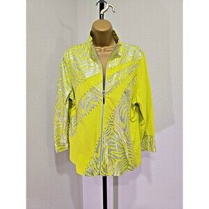 Berek Chartreuse Green Silver Metallic Jacket Womens Size XL Full Zip Athleisure